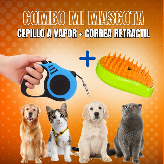 COMBO MI MASCOTA (CEPILLO A VAPOR + CORREA)